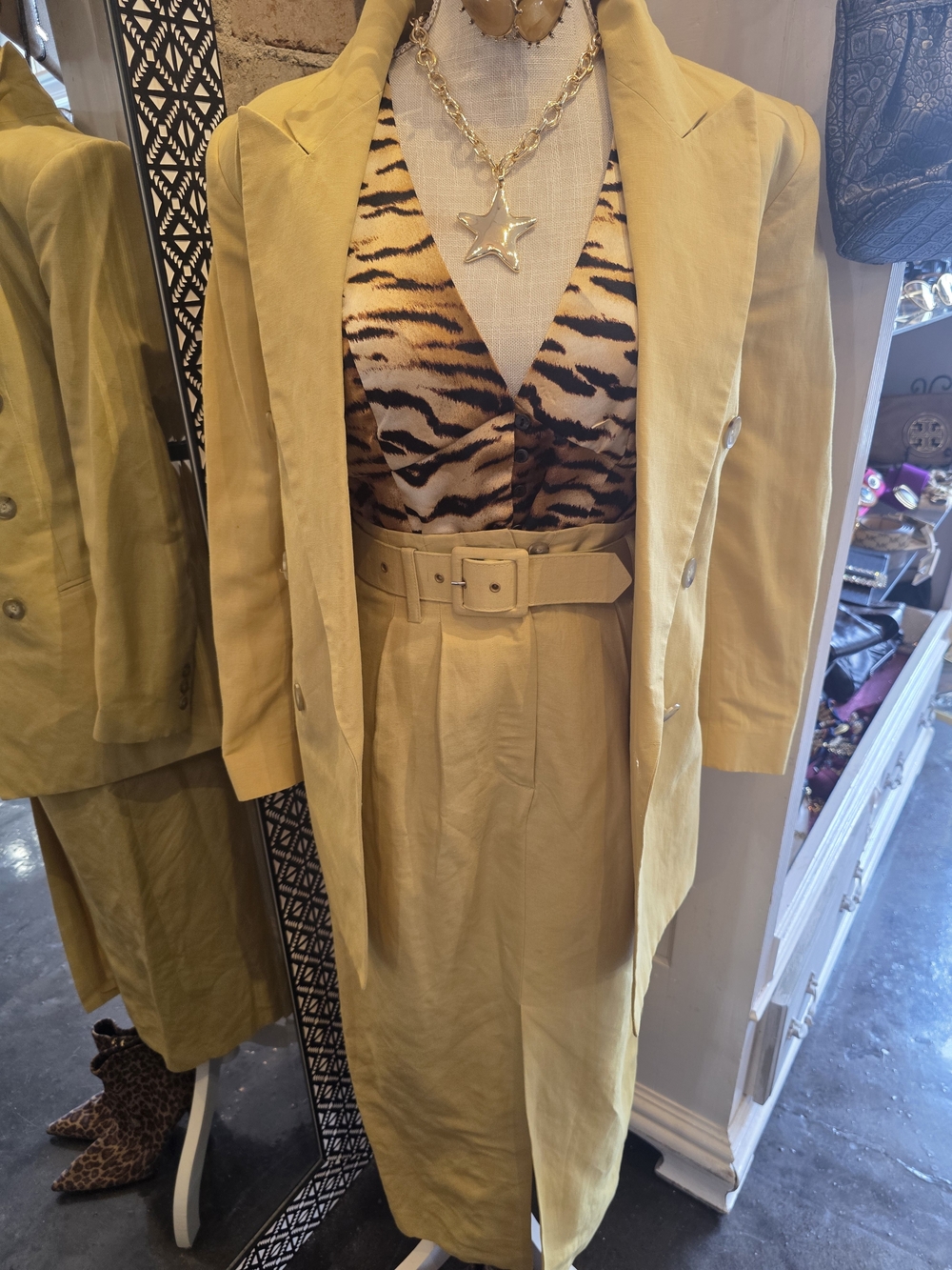 The Limited Mustard High-Waist Belted Skirt Suit